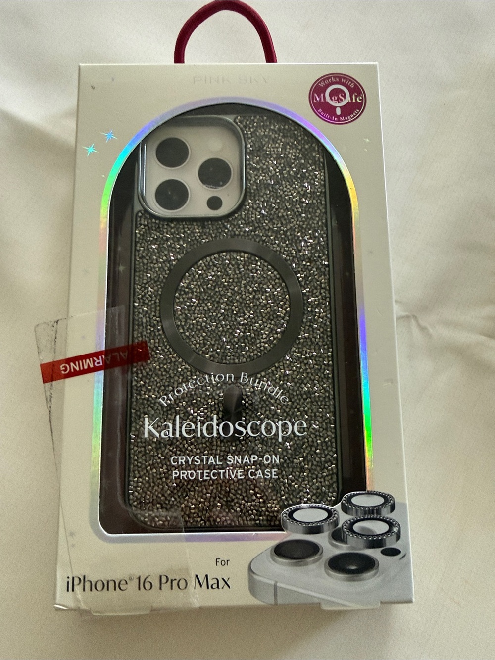 Crystal Snap-On Protective Case for iPhone 16 Pro Max - Black  silver Glitter